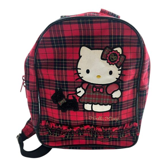 2003 Sanrio Smiles Hello Kitty Scottie Dog Red Plaid Mini Backpack Purse Bag VTG